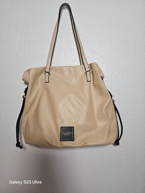 Victoria's Secret Beige Shoulder Tote with Black Accents